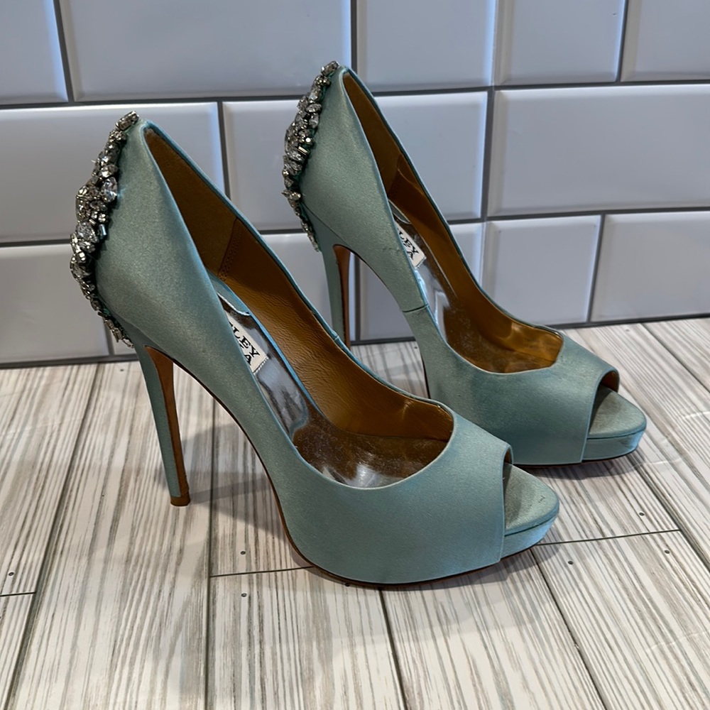 Gently used Badgley Mischka Women's Kiara Platform Pump, Mint Green, 6M US